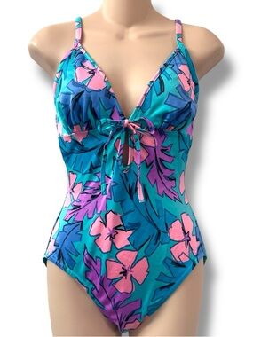 Vintage 80’s/90’s One Piece Tropical Print Bathing Suit  Swimsuit sz 36